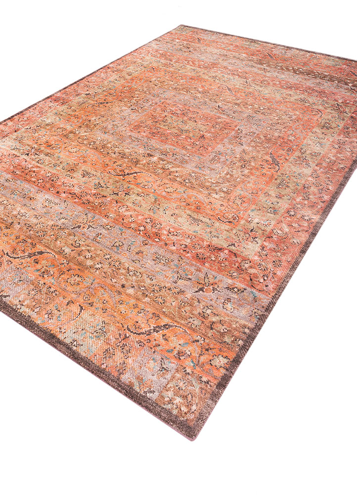 far pavilions red and orange wool and silk hand knotted Rug - FloorShot
