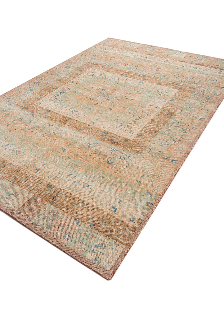 far pavilions red and orange wool and silk hand knotted Rug - FloorShot