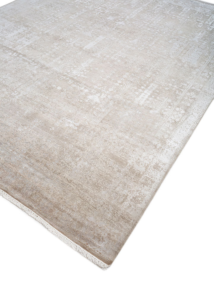 far east ivory wool and bamboo silk hand knotted Rug - FloorShot
