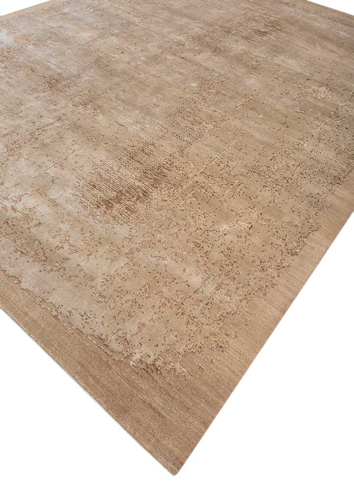 entropy beige and brown wool and bamboo silk hand knotted Rug - FloorShot