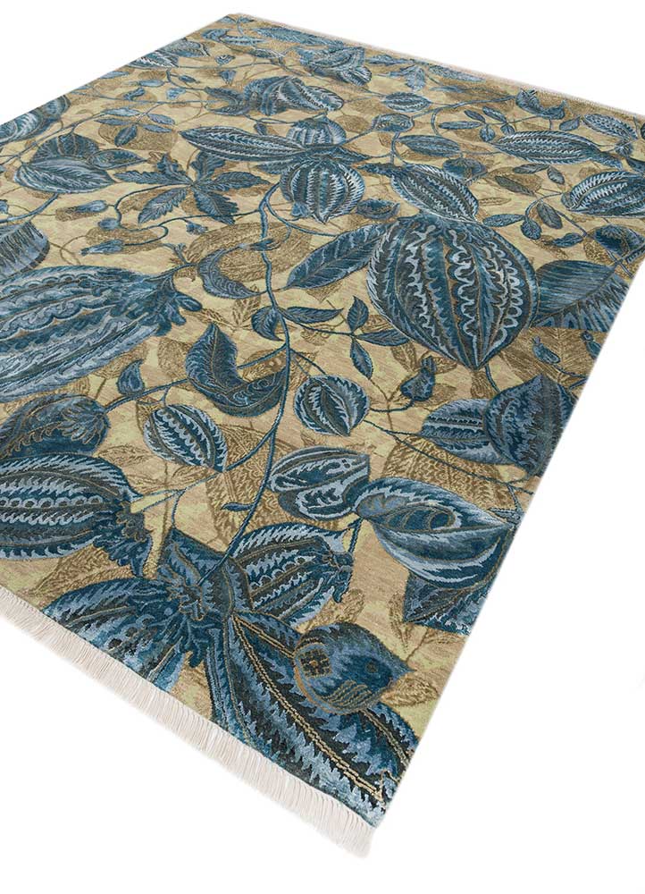 pansy green wool and bamboo silk hand knotted Rug - FloorShot