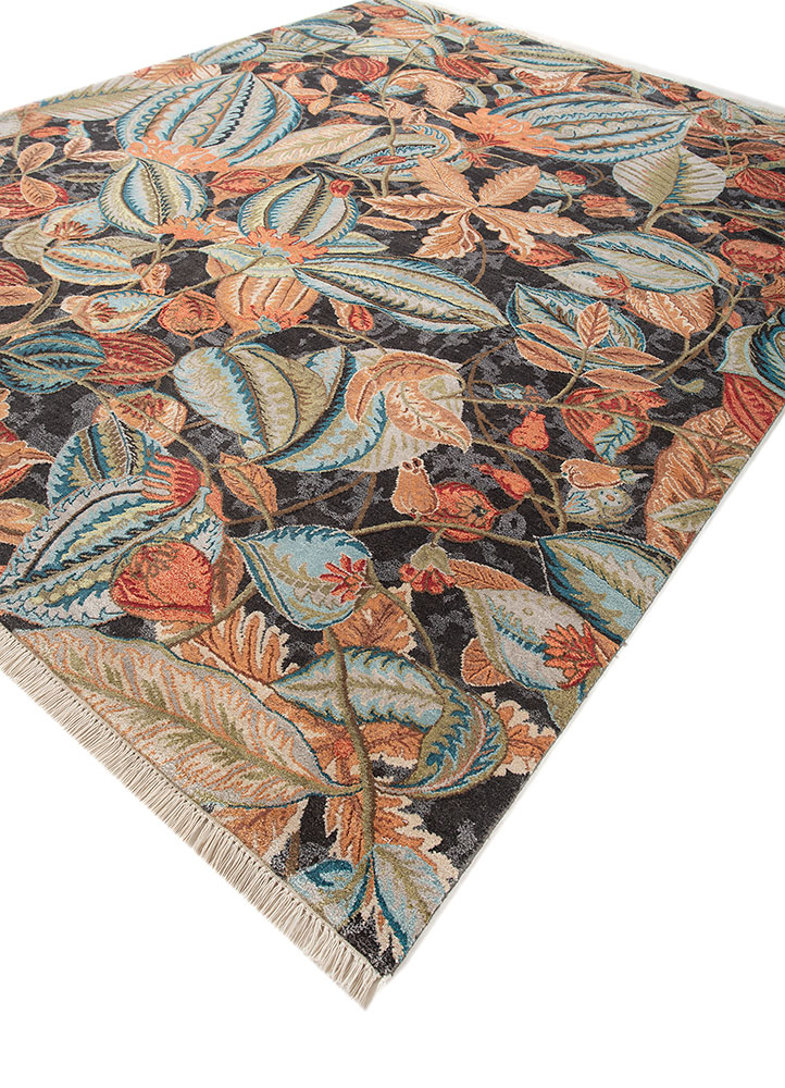 pansy blue wool and bamboo silk hand knotted Rug - FloorShot