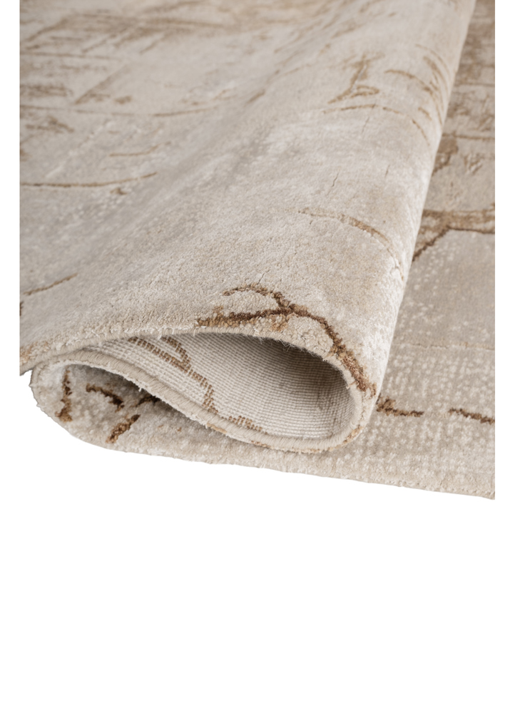 script beige and brown wool and bamboo silk hand knotted Rug - FloorShot
