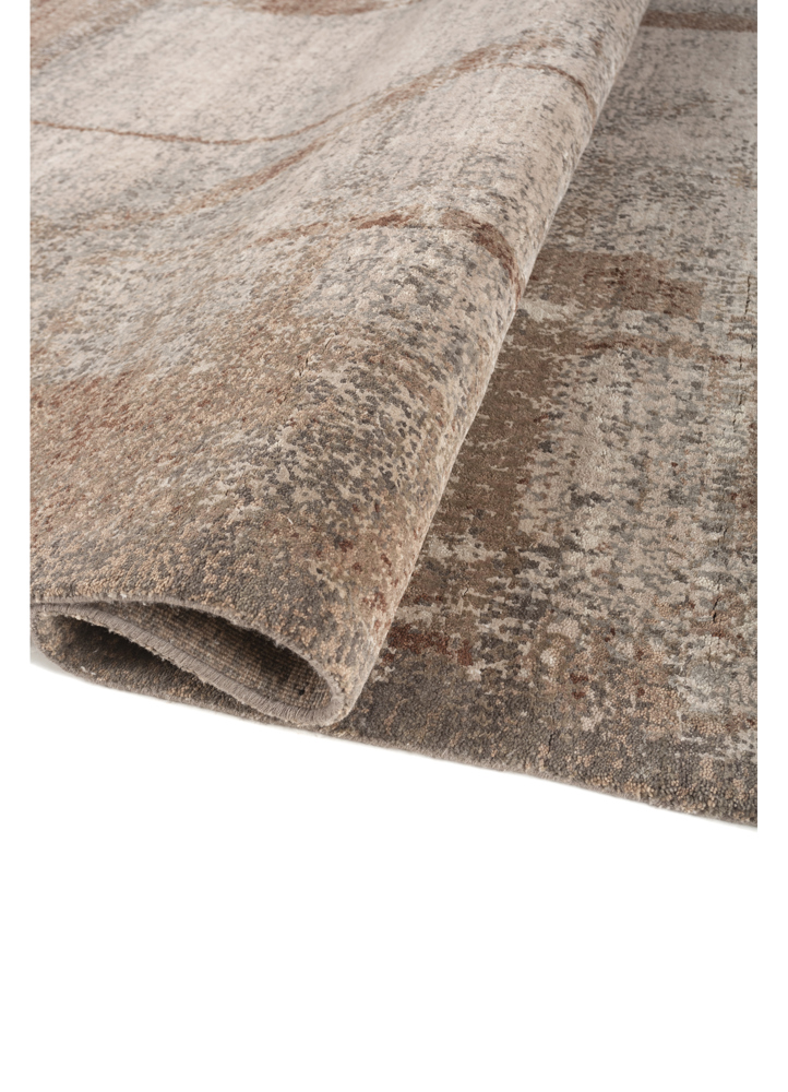 entropy beige and brown wool and bamboo silk hand knotted Rug - FloorShot