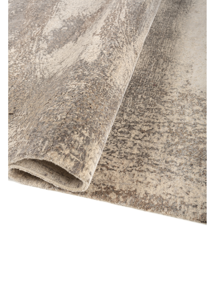 entropy beige and brown wool and bamboo silk hand knotted Rug - FloorShot