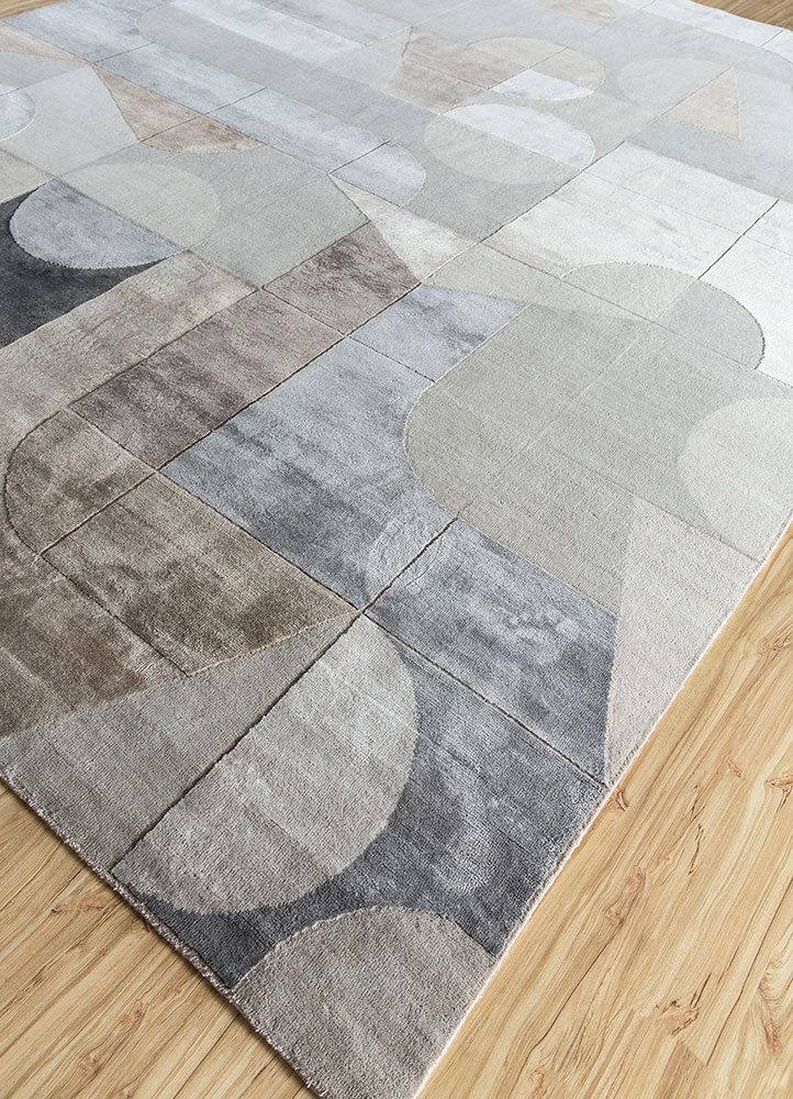 chaos theory by kavi grey and black wool and bamboo silk hand knotted Rug - FloorShot