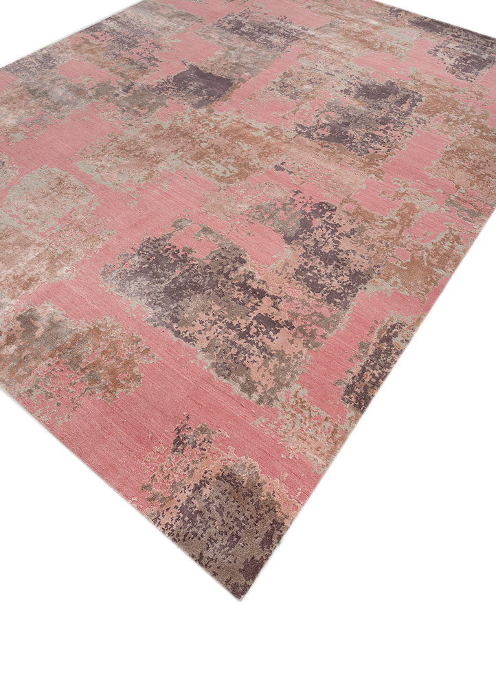 project error by kavi pink and purple wool and bamboo silk hand knotted Rug - FloorShot