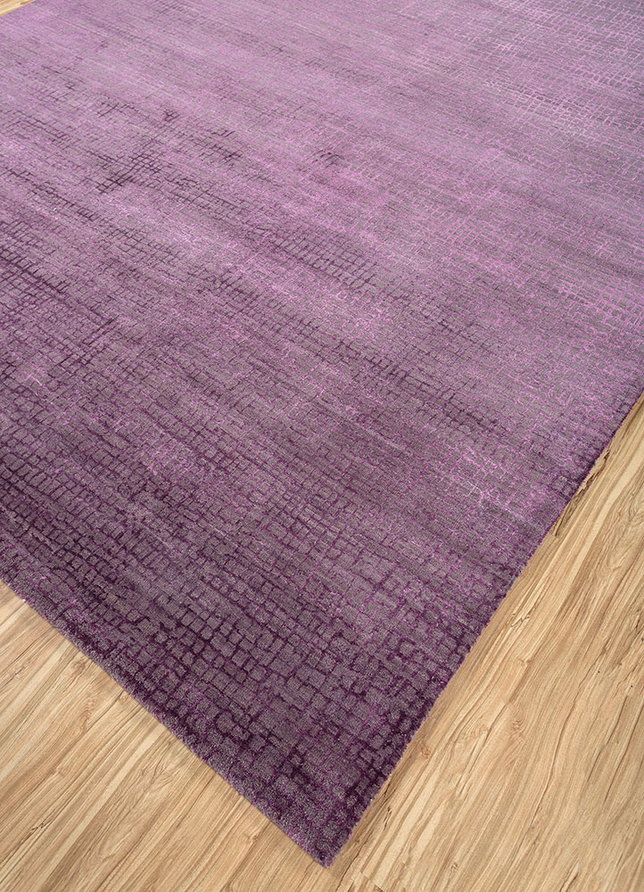 project error by kavi pink and purple wool and bamboo silk hand knotted Rug - FloorShot