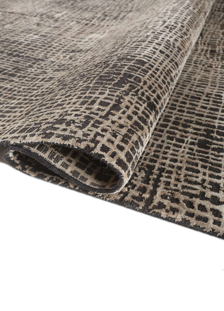 project error by kavi beige and brown wool and bamboo silk hand knotted Rug - FloorShot