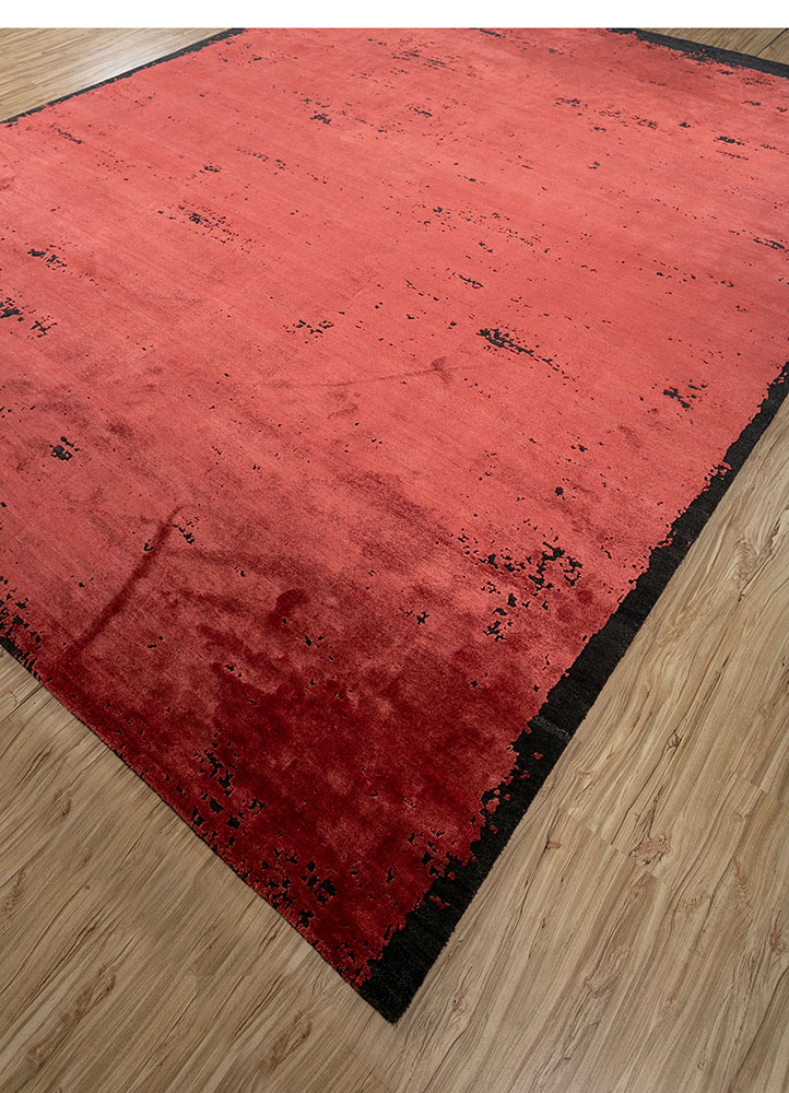 chaos theory by kavi red and orange wool and bamboo silk hand knotted Rug - FloorShot