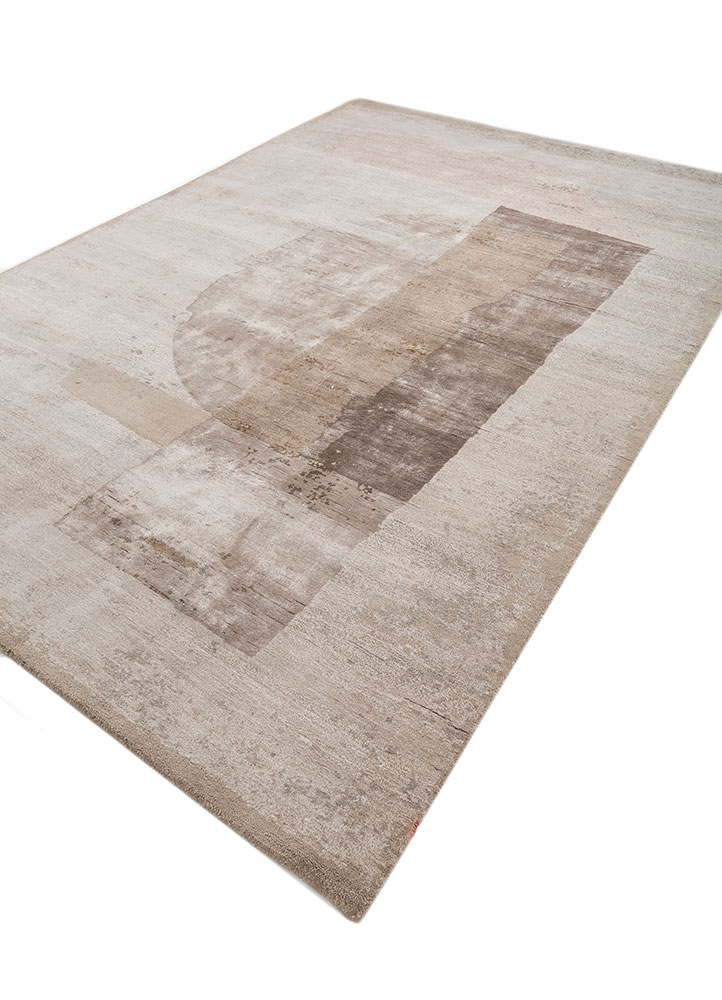 unfold by kavi ivory wool and bamboo silk hand knotted Rug - FloorShot