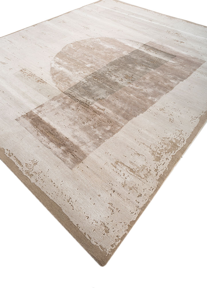 unfold by kavi ivory wool and bamboo silk hand knotted Rug - FloorShot