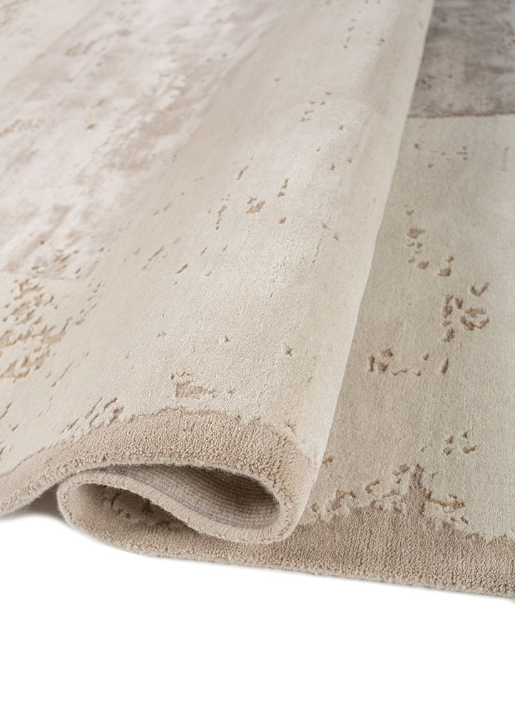unfold by kavi ivory wool and bamboo silk hand knotted Rug - FloorShot