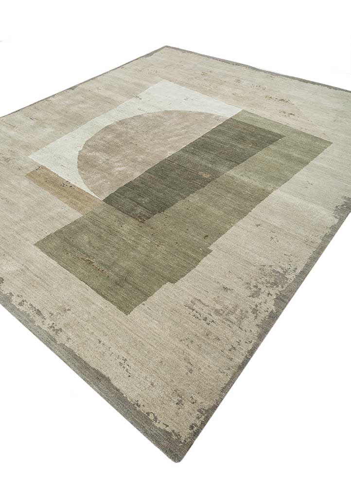 unfold by kavi green wool and bamboo silk hand knotted Rug - FloorShot