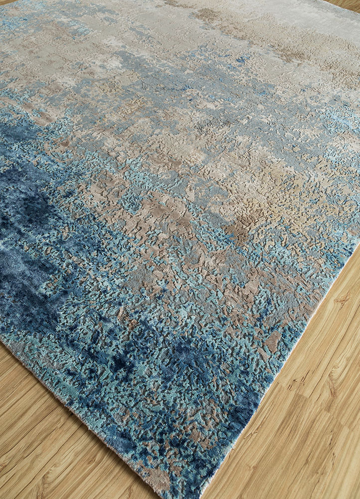chaos theory by kavi blue wool and bamboo silk hand knotted Rug - FloorShot