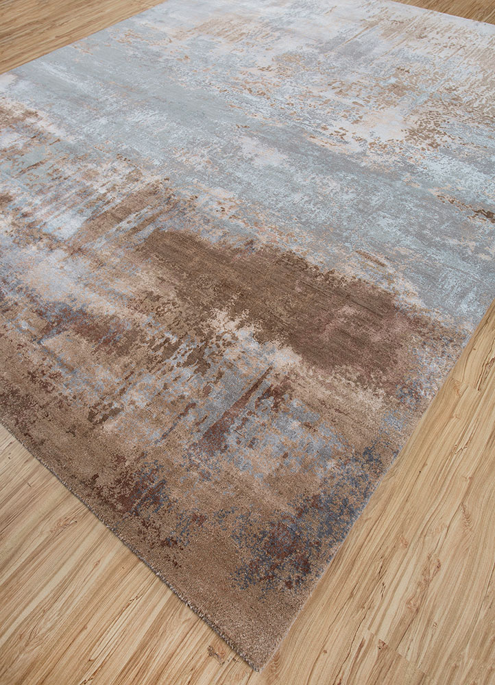 chaos theory by kavi grey and black wool and bamboo silk hand knotted Rug - FloorShot