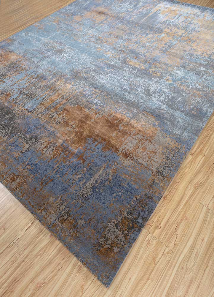 chaos theory by kavi blue wool and bamboo silk hand knotted Rug - FloorShot