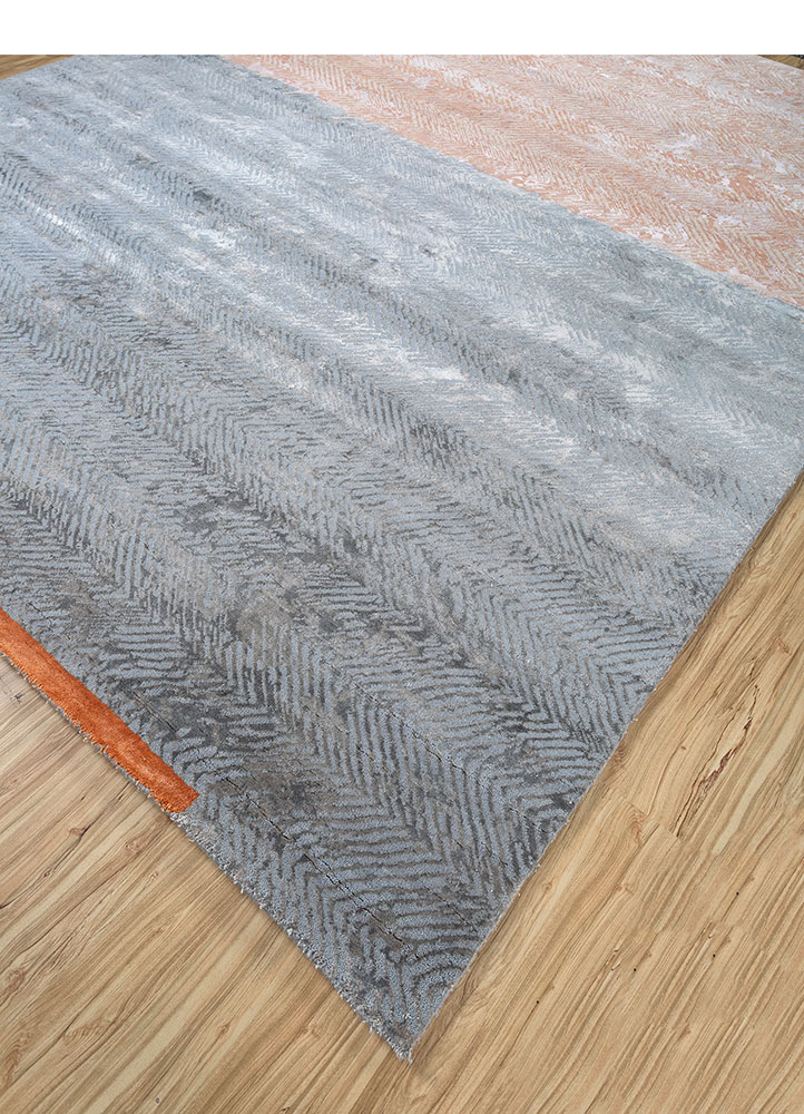 urban pause by kavi blue wool and bamboo silk hand knotted Rug - FloorShot