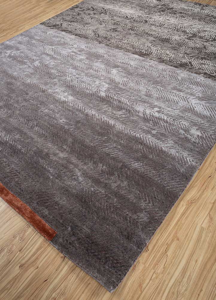 urban pause by kavi grey and black wool and bamboo silk hand knotted Rug - FloorShot