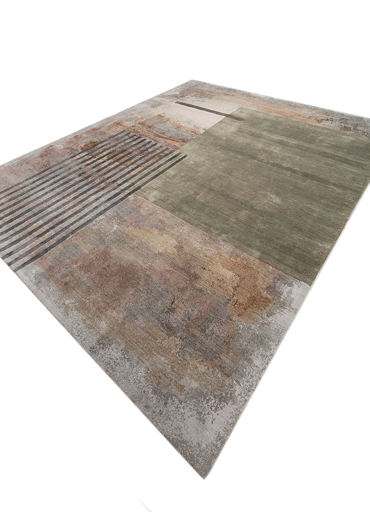 aakar by kavi grey and black wool and bamboo silk hand knotted Rug - FloorShot
