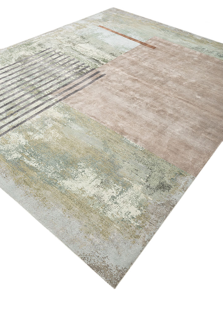 aakar by kavi green wool and bamboo silk hand knotted Rug - FloorShot