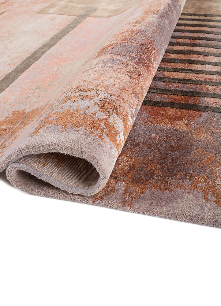 aakar by kavi pink and purple wool and bamboo silk hand knotted Rug - FloorShot