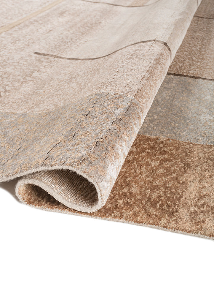 aakar by kavi beige and brown wool and bamboo silk hand knotted Rug - FloorShot