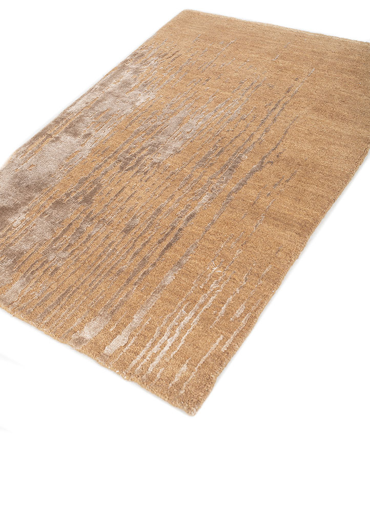 free verse by kavi beige and brown wool and bamboo silk hand knotted Rug - FloorShot