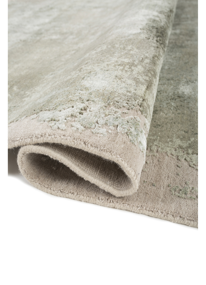 afterglow by kavi green wool and bamboo silk hand knotted Rug - FloorShot