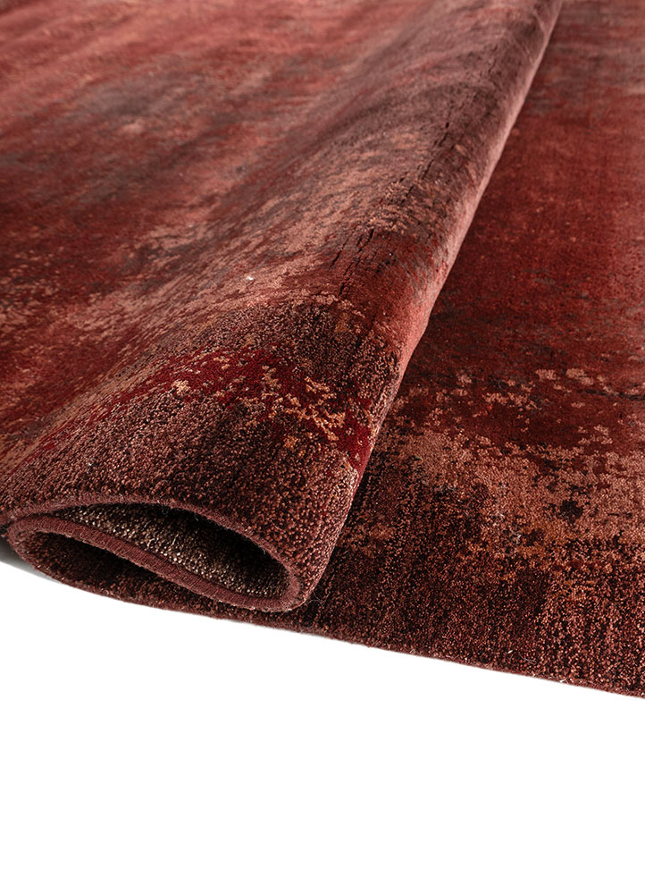 afterglow by kavi red and orange wool and bamboo silk hand knotted Rug - FloorShot