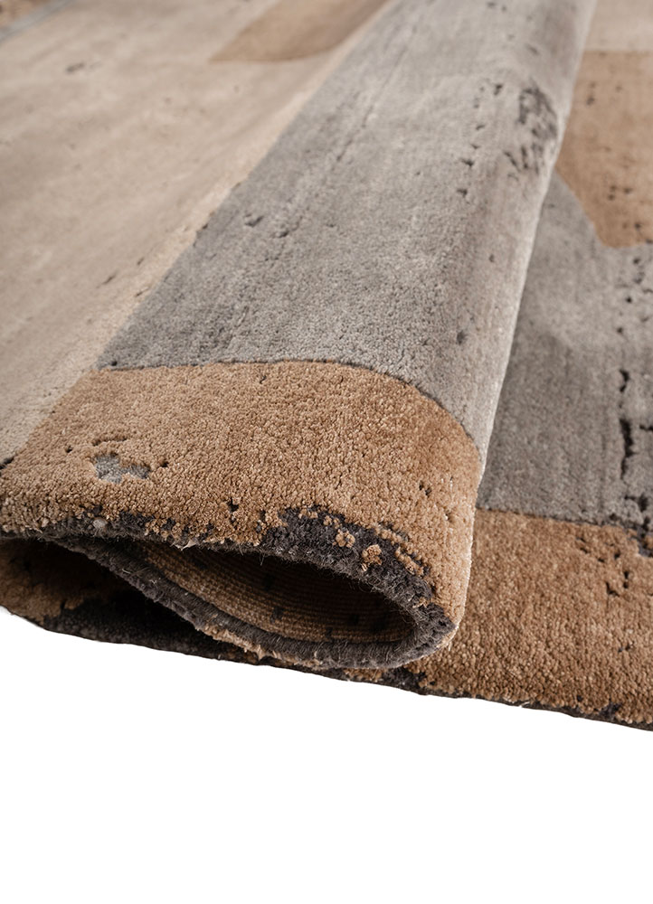 unfold by kavi beige and brown wool and bamboo silk hand knotted Rug - FloorShot