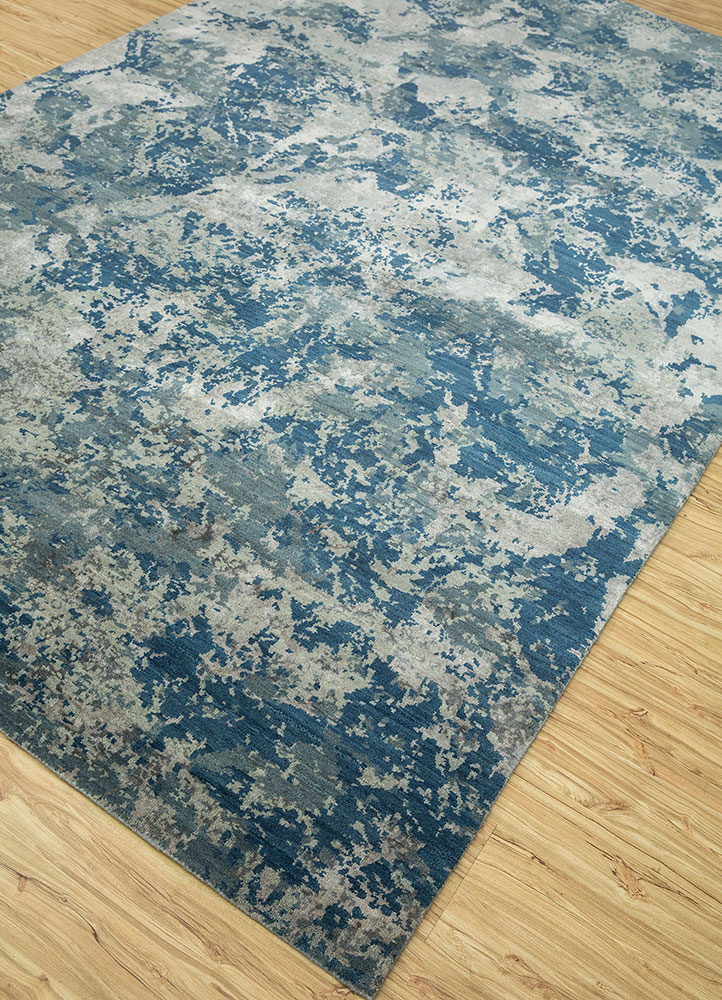 chaos theory by kavi blue wool and bamboo silk hand knotted Rug - FloorShot
