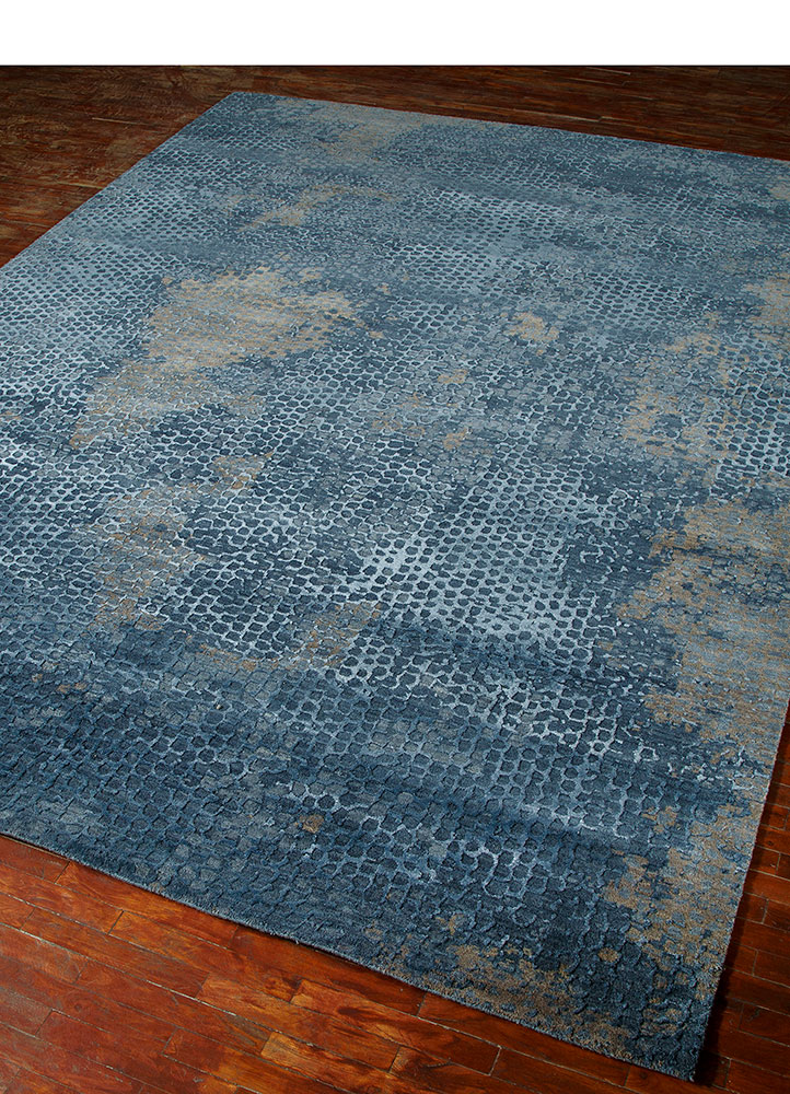 chaos theory by kavi blue wool and bamboo silk hand knotted Rug - FloorShot