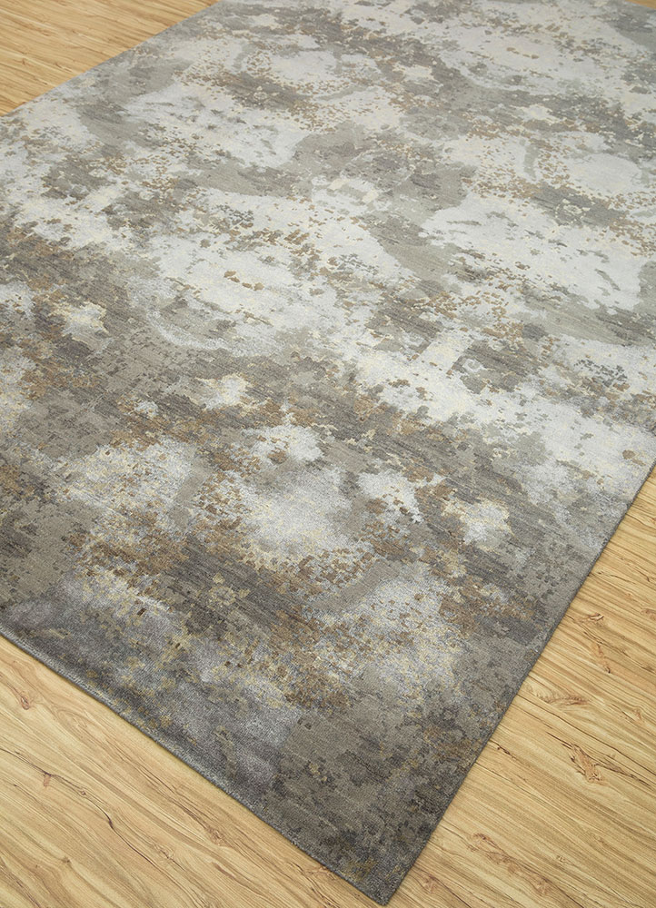 chaos theory by kavi grey and black wool and bamboo silk hand knotted Rug - FloorShot