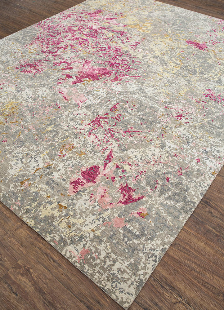 chaos theory by kavi pink and purple wool and bamboo silk hand knotted Rug - FloorShot