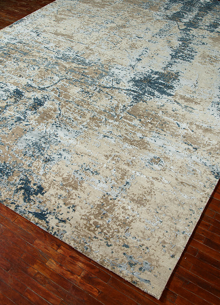 chaos theory by kavi beige and brown wool and bamboo silk hand knotted Rug - FloorShot