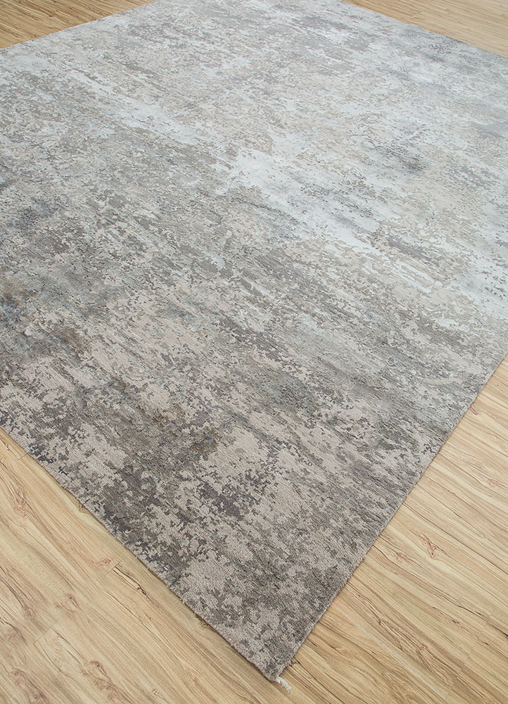 chaos theory by kavi grey and black wool and bamboo silk hand knotted Rug - FloorShot