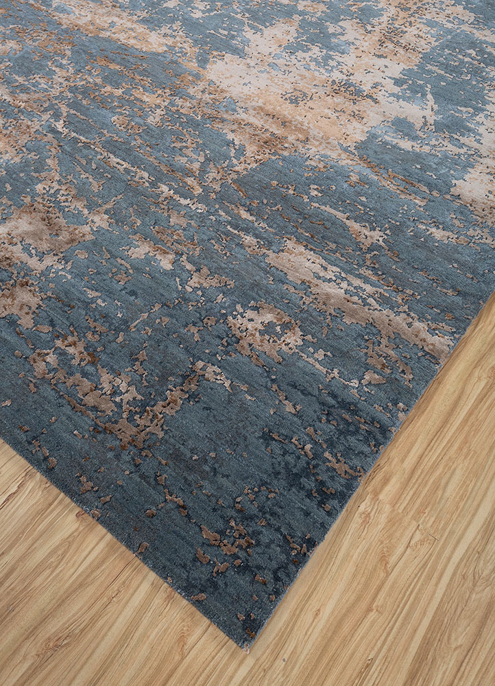 chaos theory by kavi blue wool and bamboo silk hand knotted Rug - FloorShot
