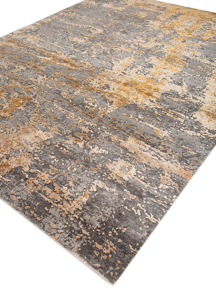 chaos theory by kavi grey and black wool and bamboo silk hand knotted Rug - FloorShot