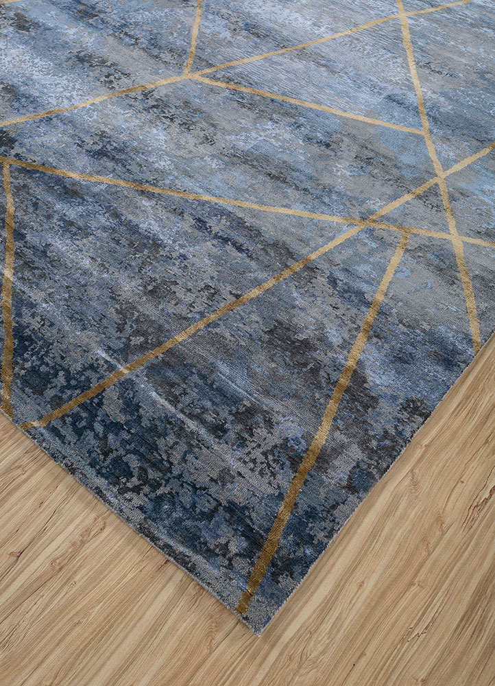 chaos theory by kavi blue wool and bamboo silk hand knotted Rug - FloorShot