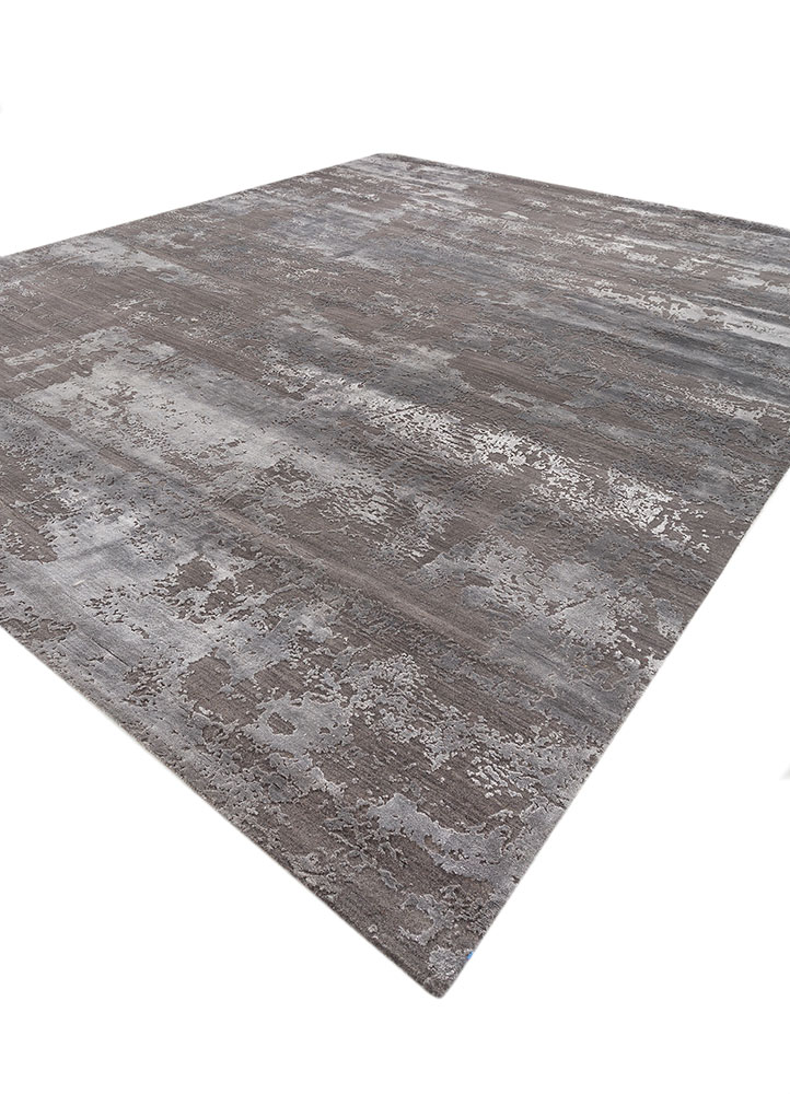 project error by kavi grey and black wool and bamboo silk hand knotted Rug - FloorShot