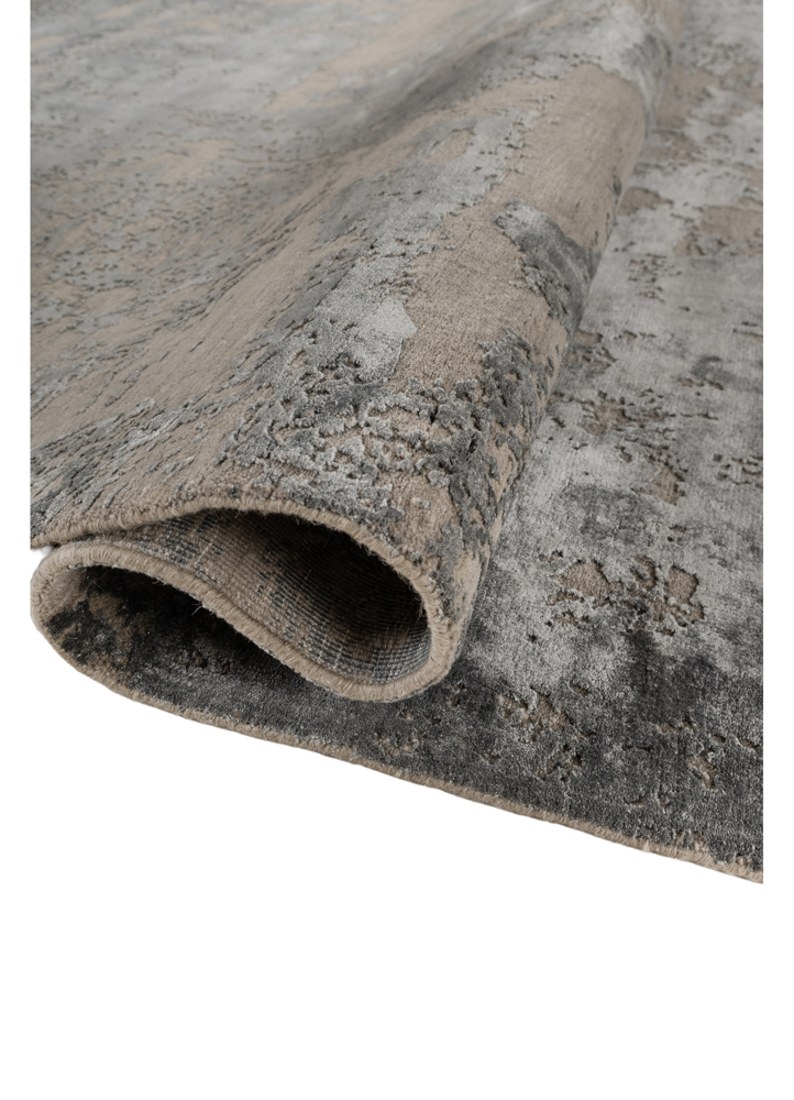 project error by kavi grey and black wool and bamboo silk hand knotted Rug - FloorShot