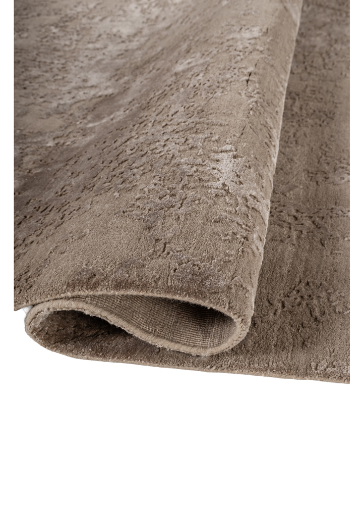 project error by kavi beige and brown wool and bamboo silk hand knotted Rug - FloorShot
