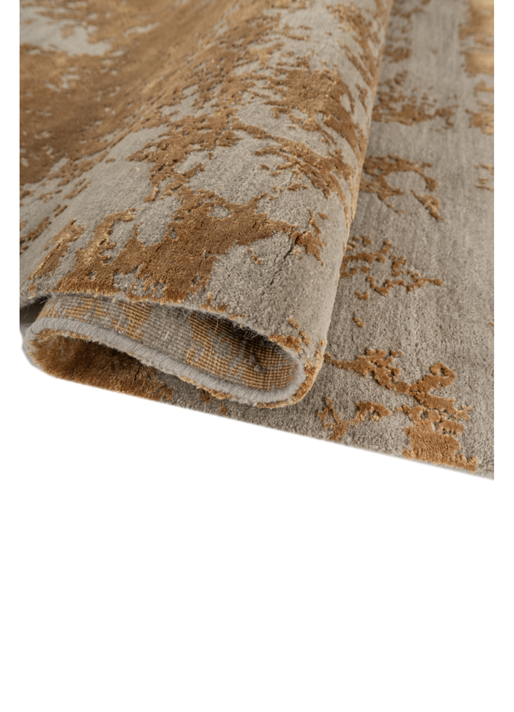 project error by kavi beige and brown wool and bamboo silk hand knotted Rug - FloorShot