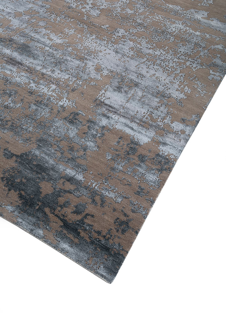project error by kavi beige and brown wool and bamboo silk hand knotted Rug - FloorShot