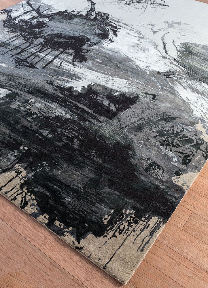 chaos theory by kavi ivory wool and bamboo silk hand knotted Rug - FloorShot