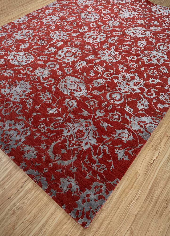 chaos theory by kavi red and orange wool and bamboo silk hand knotted Rug - FloorShot