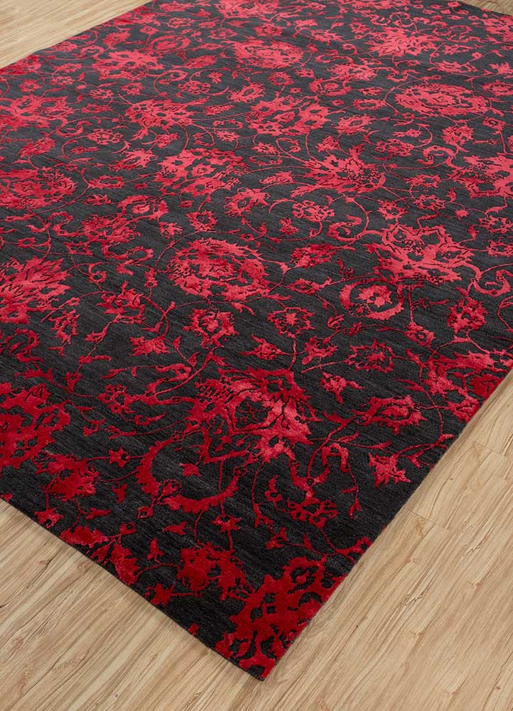 chaos theory by kavi red and orange wool and bamboo silk hand knotted Rug - FloorShot