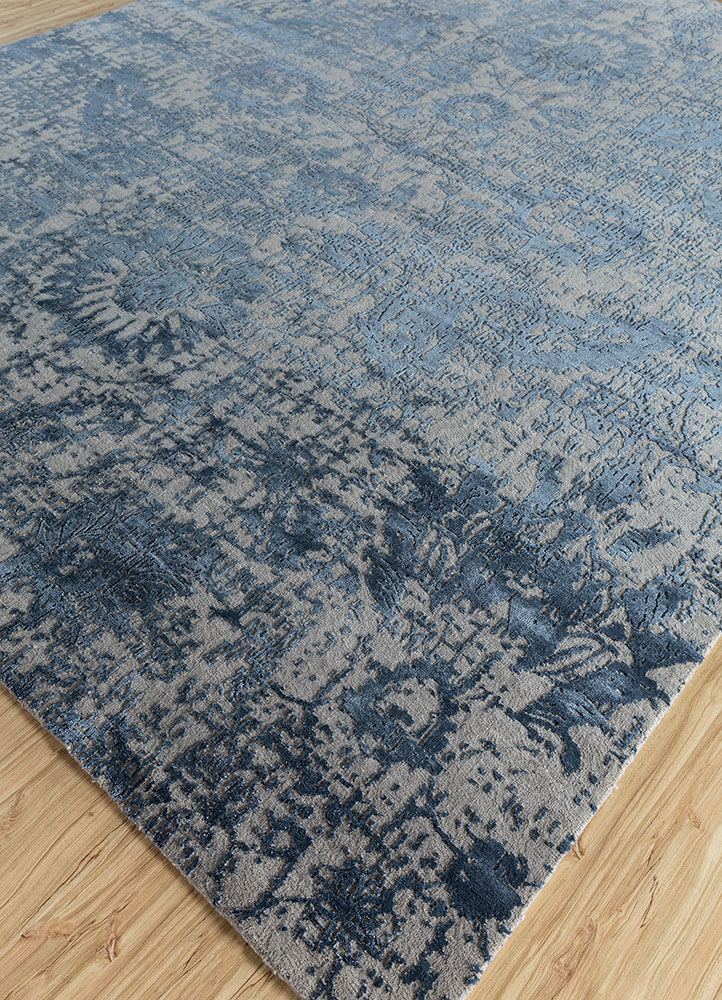 chaos theory by kavi grey and black wool and bamboo silk hand knotted Rug - FloorShot