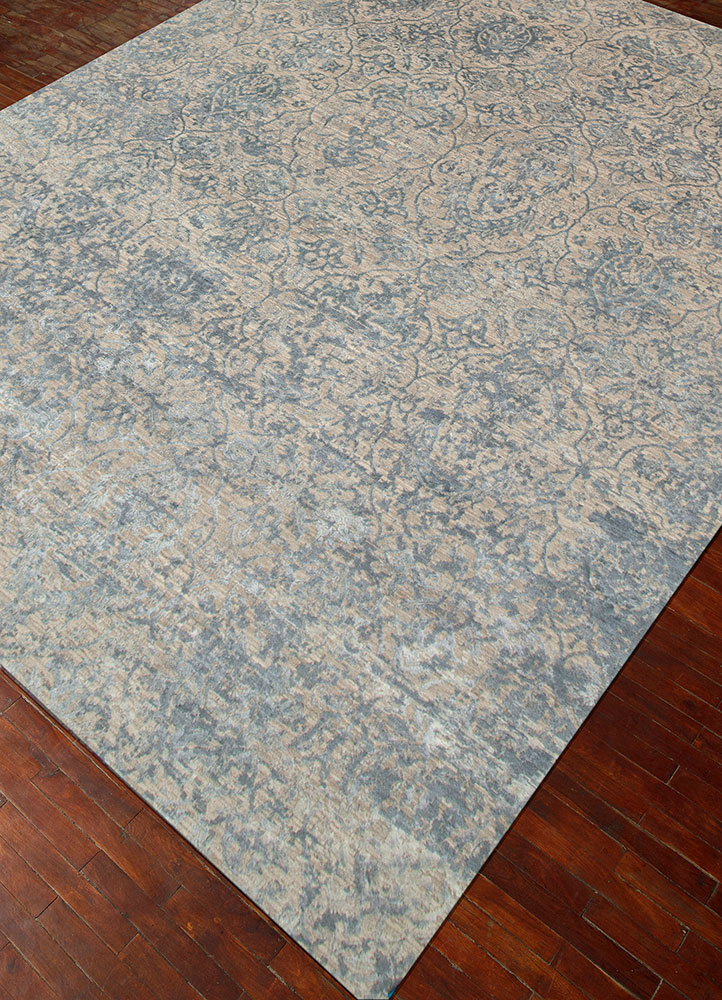 chaos theory by kavi beige and brown wool and bamboo silk hand knotted Rug - FloorShot